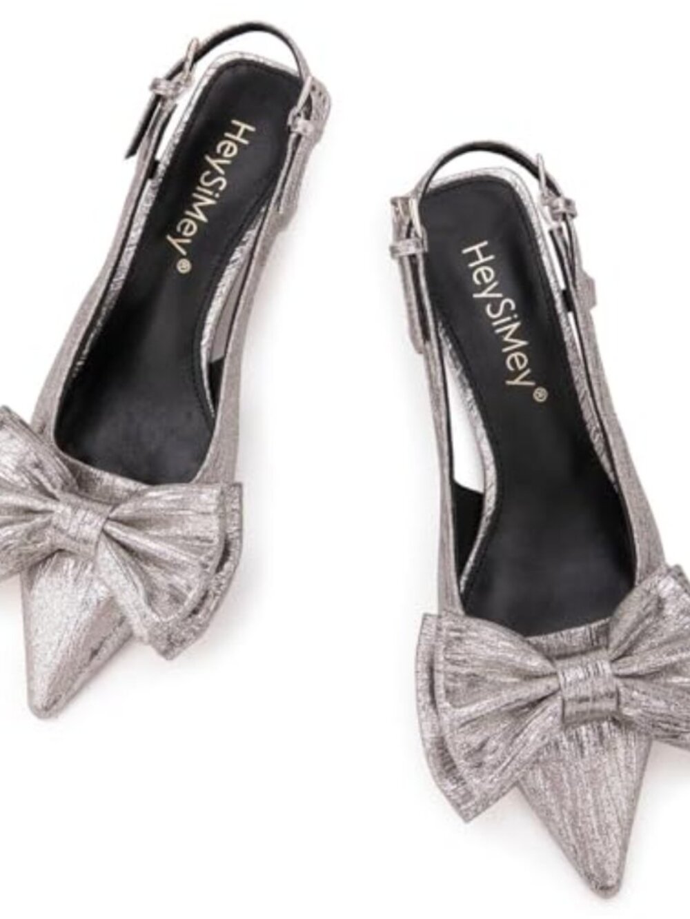 Women's Bow Slingback Kitten Heels Pointed Toe Ankle Strap Wedding Party Pump